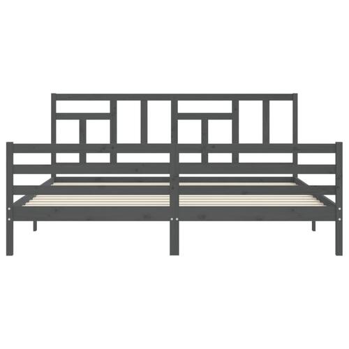 Sengeramme med sengegavl 200x200 cm massivt træ grå