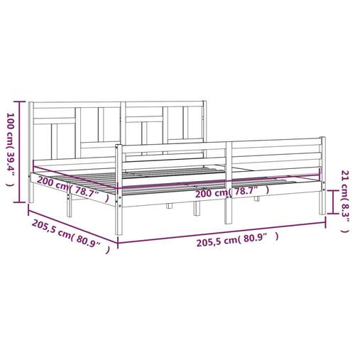 Sengeramme med sengegavl 200x200 cm massivt træ grå