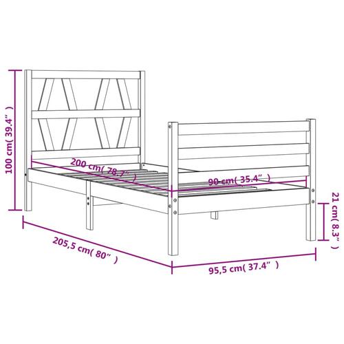 Sengeramme med sengegavl 90x200 cm massivt træ