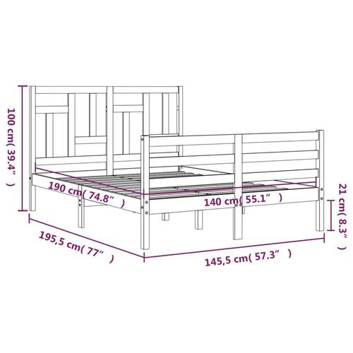 Sengeramme med sengegavl 140x190 cm massivt træ grå