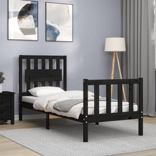 Sengeramme med sengegavl Small Single massivt træ sort