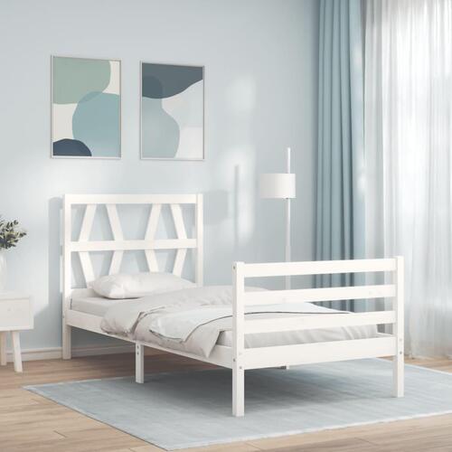 Sengeramme med sengegavl 90x200 cm massivt træ hvid