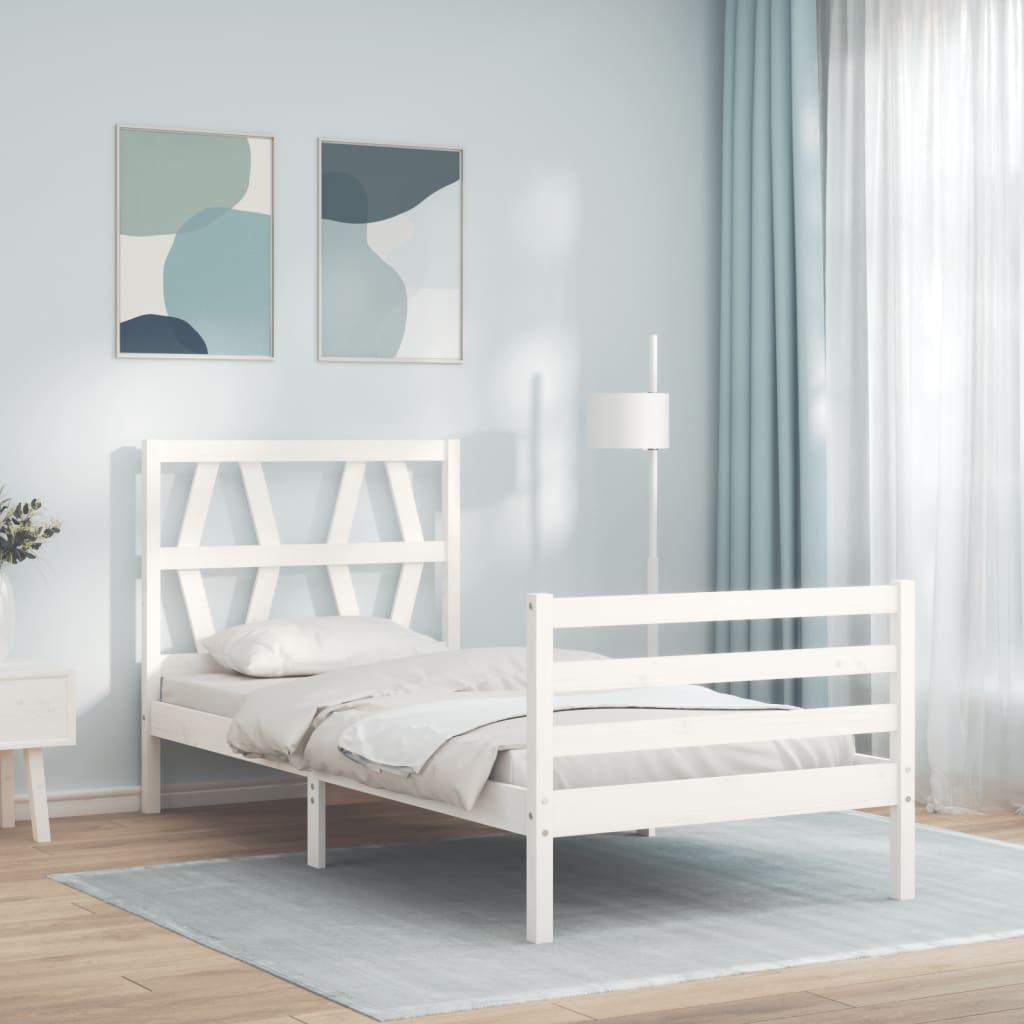 Sengeramme med sengegavl 90x200 cm massivt træ hvid