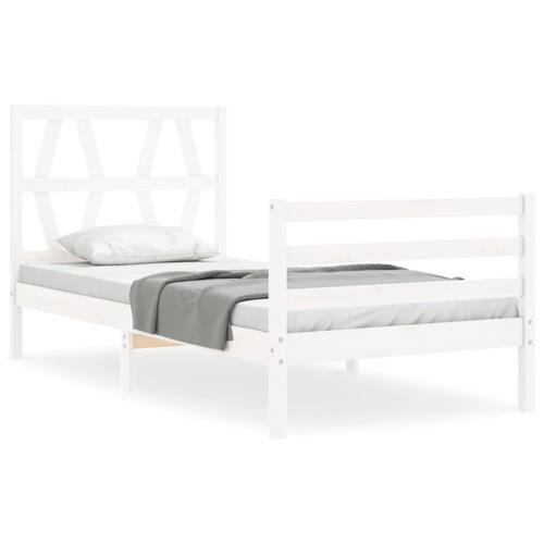 Sengeramme med sengegavl 90x200 cm massivt træ hvid