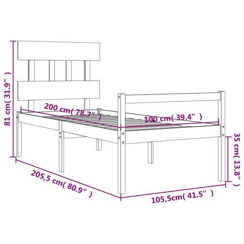 Seniorseng med sengegavl 100x200 cm massivt træ