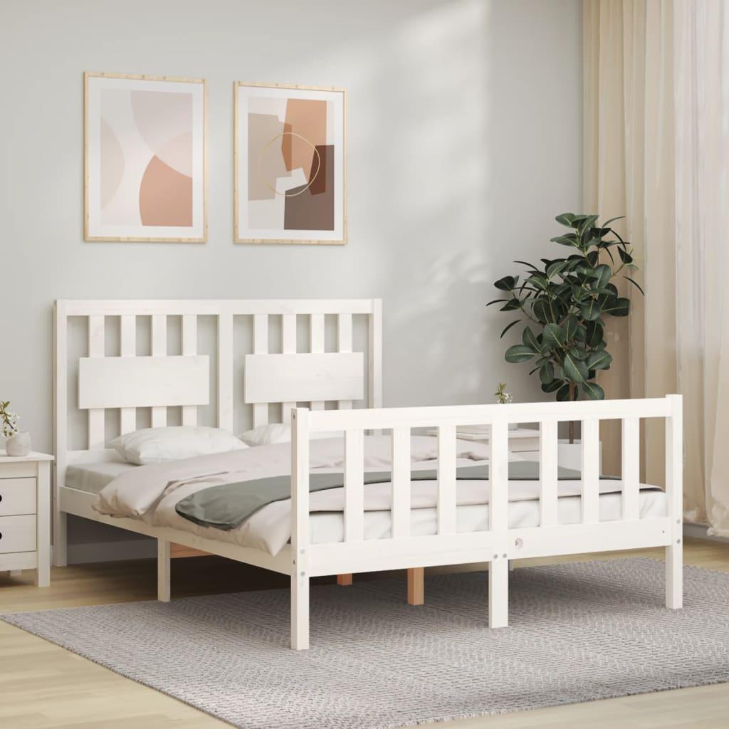 Sengeramme med sengegavl Small Double massivt træ hvid