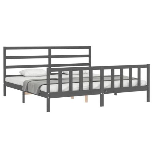 Sengeramme med sengegavl 200x200 cm massivt træ grå