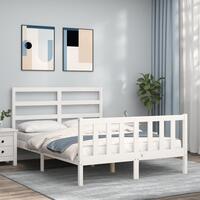 Sengeramme med sengegavl 140x200 cm massivt træ hvid