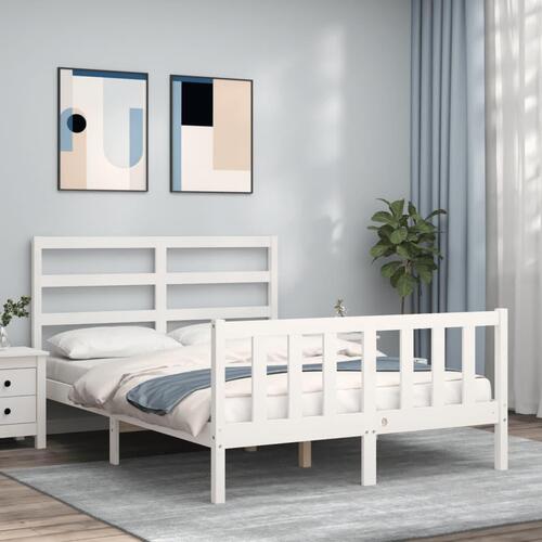 Sengeramme med sengegavl 140x200 cm massivt træ hvid