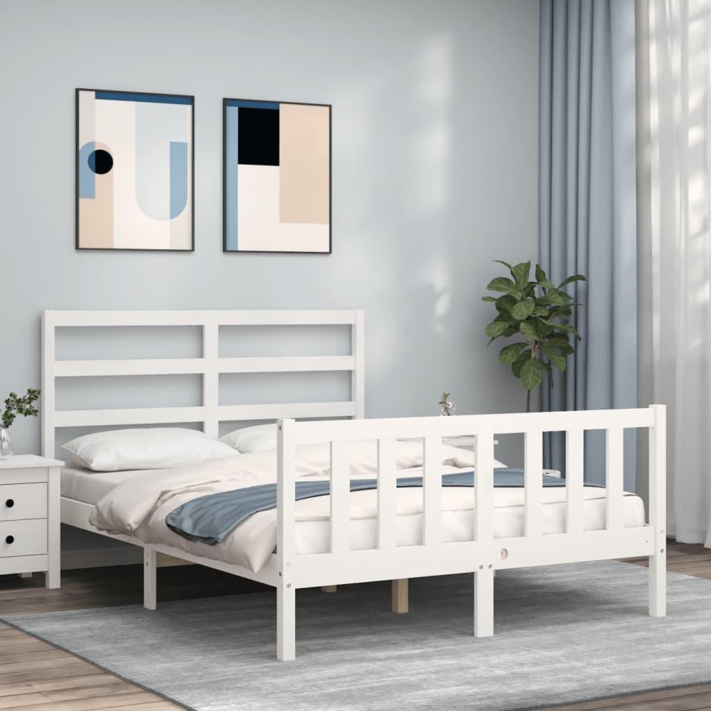 Sengeramme med sengegavl 140x200 cm massivt træ hvid