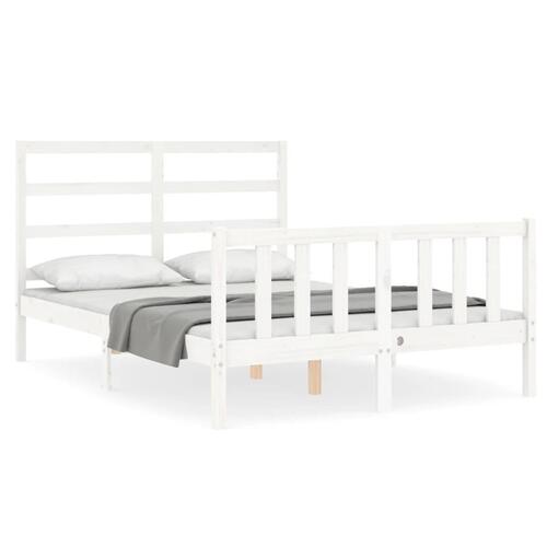 Sengeramme med sengegavl 140x200 cm massivt træ hvid