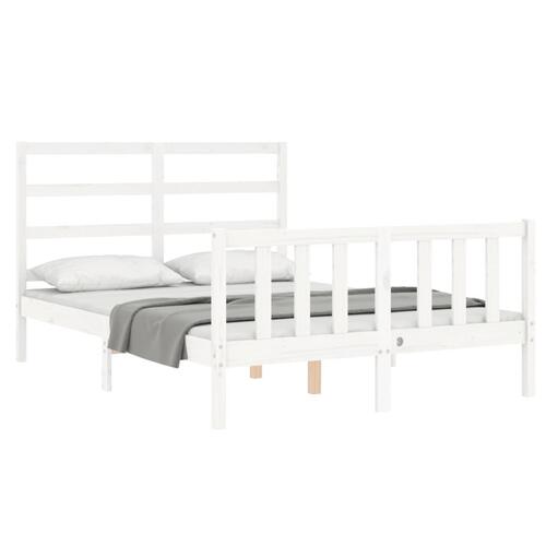 Sengeramme med sengegavl 140x200 cm massivt træ hvid