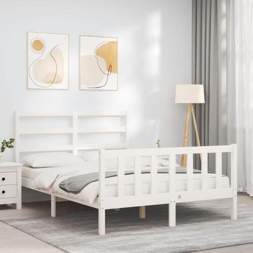 Sengeramme med sengegavl 140x200 cm massivt træ hvid