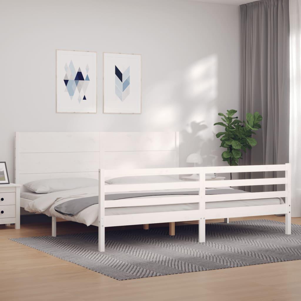 Sengeramme med sengegavl 200x200 cm massivt træ hvid