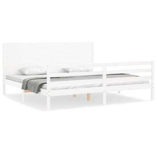 Sengeramme med sengegavl 200x200 cm massivt træ hvid