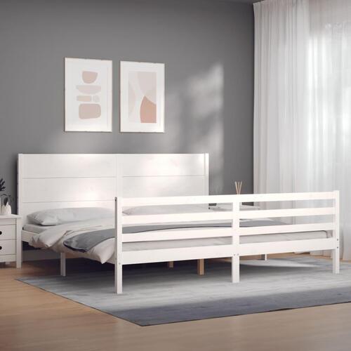 Sengeramme med sengegavl 200x200 cm massivt træ hvid