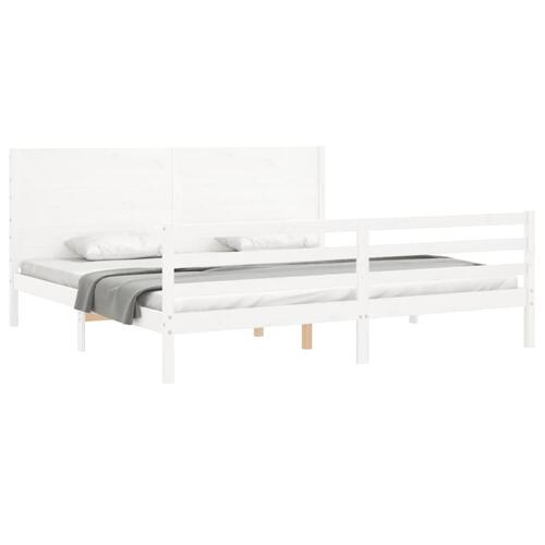 Sengeramme med sengegavl 200x200 cm massivt træ hvid