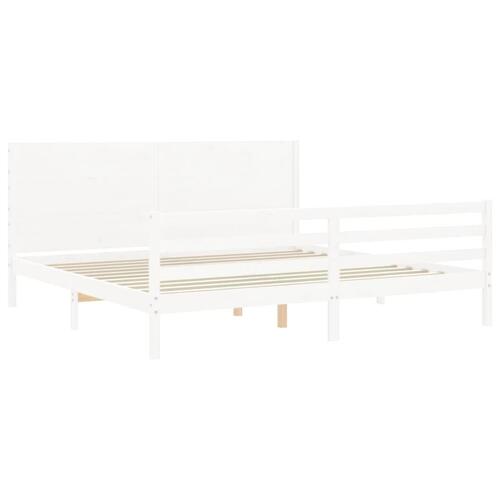 Sengeramme med sengegavl 200x200 cm massivt træ hvid