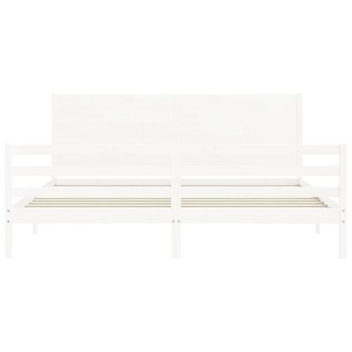 Sengeramme med sengegavl 200x200 cm massivt træ hvid