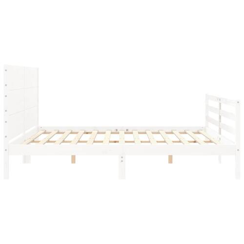Sengeramme med sengegavl 200x200 cm massivt træ hvid