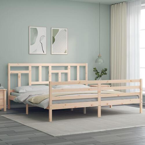 Sengeramme med sengegavl 200x200 cm massivt træ