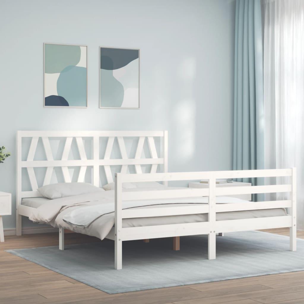 Sengeramme med sengegavl kingsize massivt træ hvid