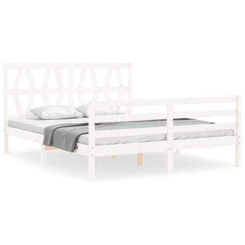 Sengeramme med sengegavl kingsize massivt træ hvid