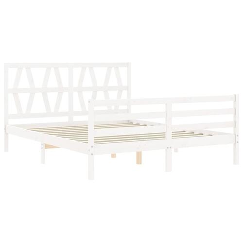 Sengeramme med sengegavl kingsize massivt træ hvid