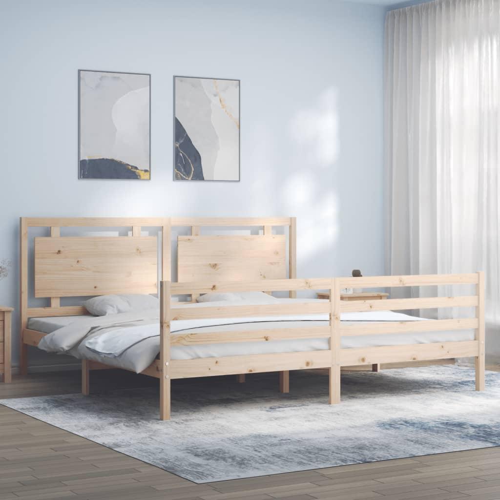 Sengeramme med sengegavl 200x200 cm massivt træ
