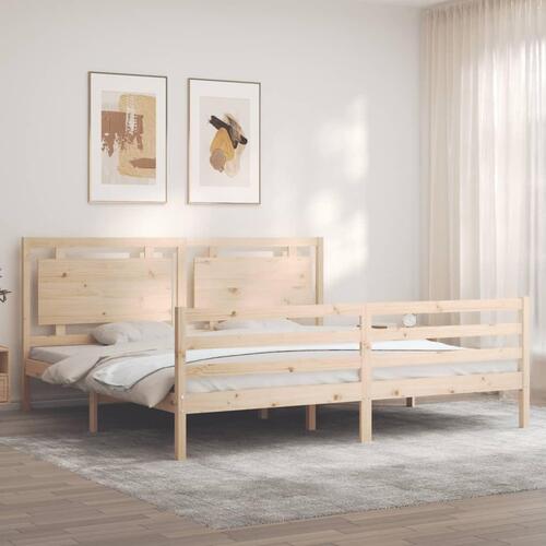 Sengeramme med sengegavl 200x200 cm massivt træ