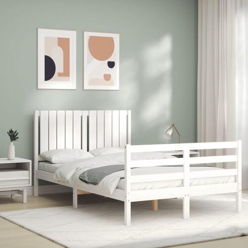 Sengeramme med sengegavl Small Double massivt træ hvid