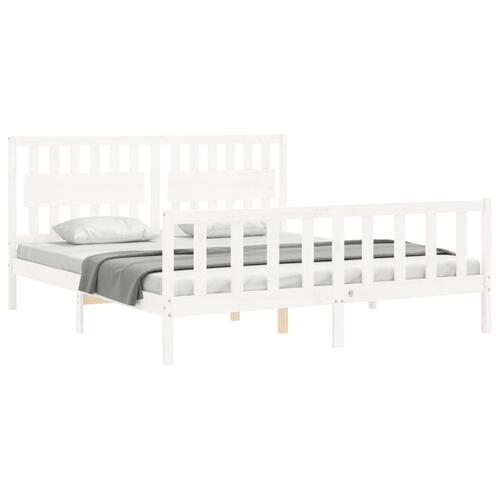 Sengeramme med sengegavl Super King Size massivt træ hvid