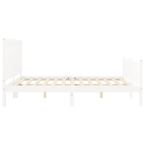 Sengeramme med sengegavl Super King Size massivt træ hvid