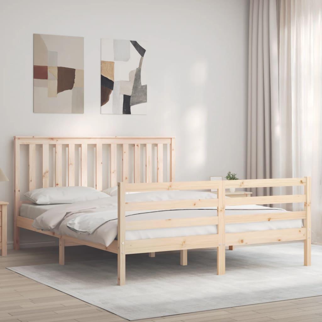 Sengeramme med sengegavl kingsize massivt træ