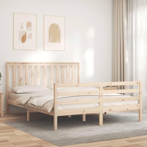 Sengeramme med sengegavl kingsize massivt træ