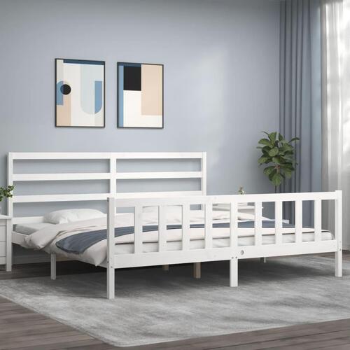 Sengeramme med sengegavl 180x200 cm massivt træ hvid