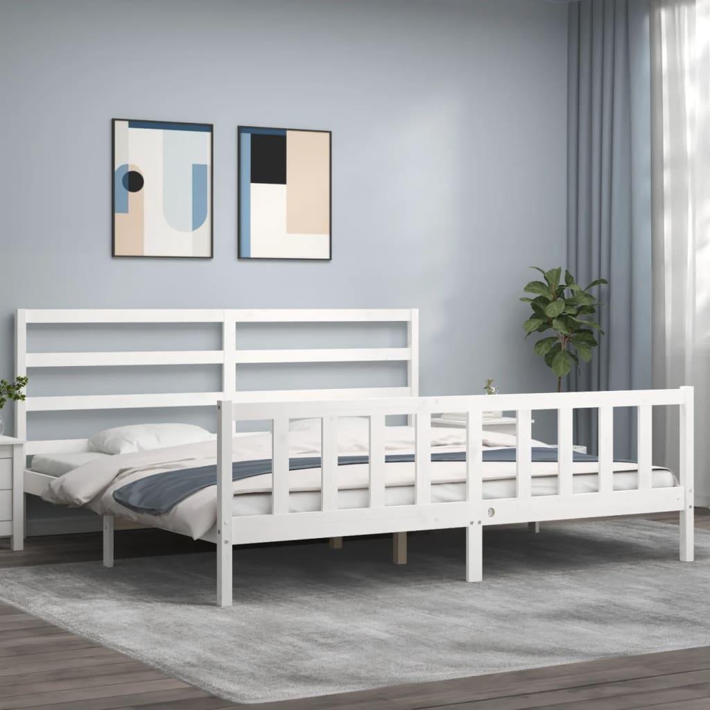 Sengeramme med sengegavl 180x200 cm massivt træ hvid