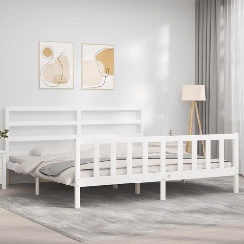 Sengeramme med sengegavl 180x200 cm massivt træ hvid