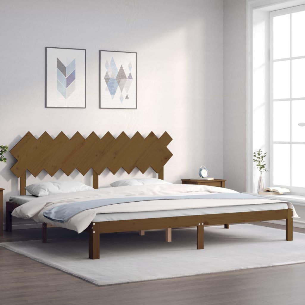 Sengeramme med sengegavl 200x200 cm massivt træ gyldenbrun
