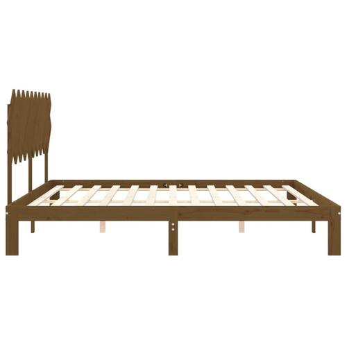Sengeramme med sengegavl 200x200 cm massivt træ gyldenbrun