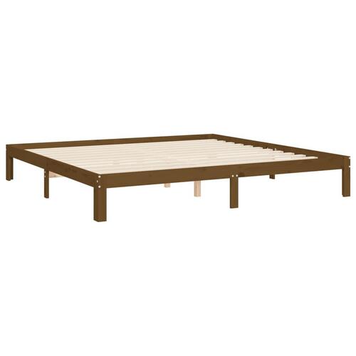 Sengeramme med sengegavl 200x200 cm massivt træ gyldenbrun