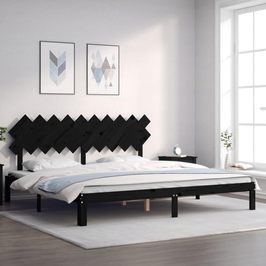 Sengeramme med sengegavl 200x200 cm massivt træ sort
