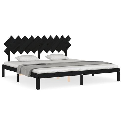 Sengeramme med sengegavl 200x200 cm massivt træ sort