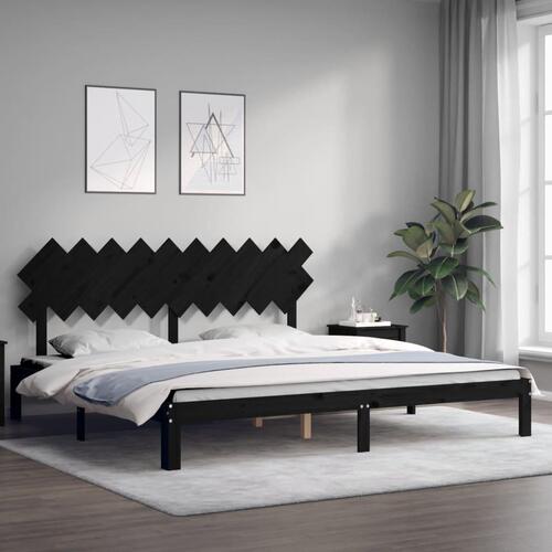 Sengeramme med sengegavl 200x200 cm massivt træ sort