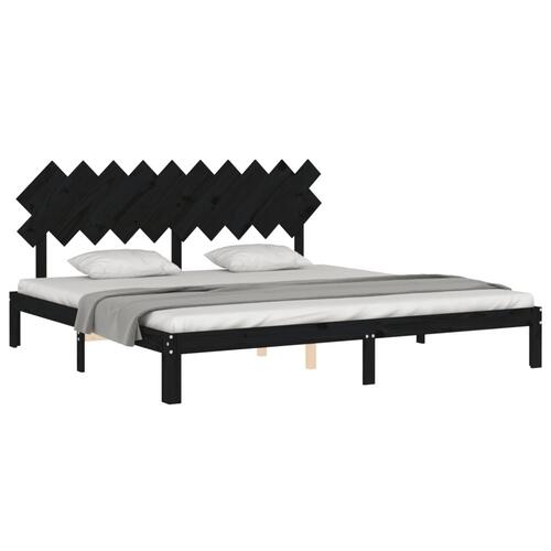 Sengeramme med sengegavl 200x200 cm massivt træ sort