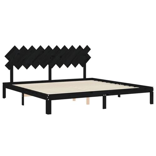 Sengeramme med sengegavl 200x200 cm massivt træ sort