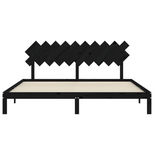 Sengeramme med sengegavl 200x200 cm massivt træ sort