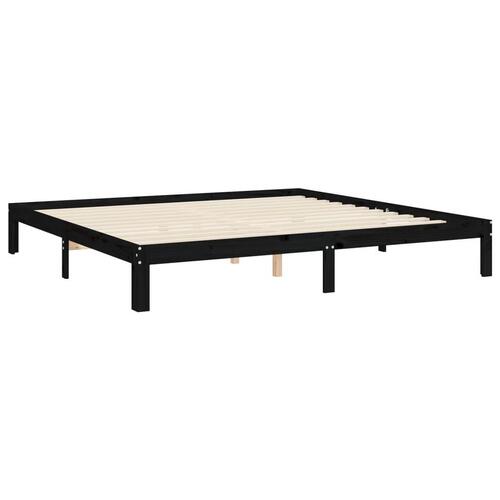 Sengeramme med sengegavl 200x200 cm massivt træ sort