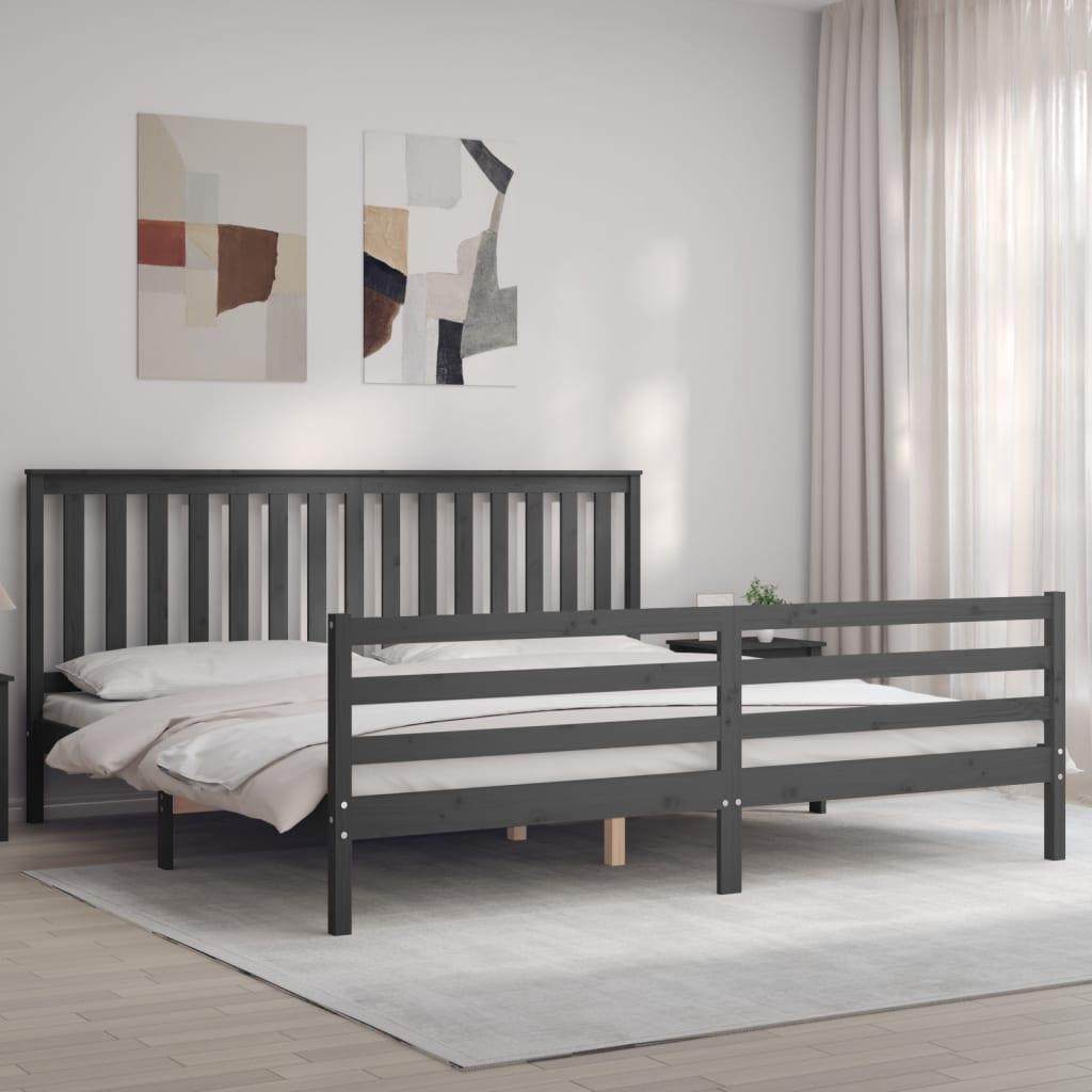 Sengeramme med sengegavl 200x200 cm massivt træ grå