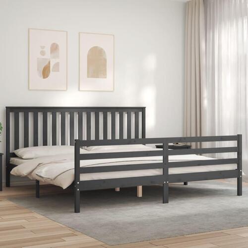 Sengeramme med sengegavl 200x200 cm massivt træ grå